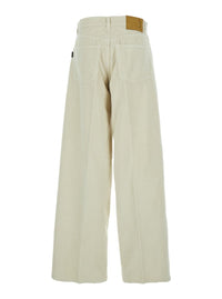 'Bethany' White Pants With Logo Patch On The Rear And Wide Leg In Corduroy Woman