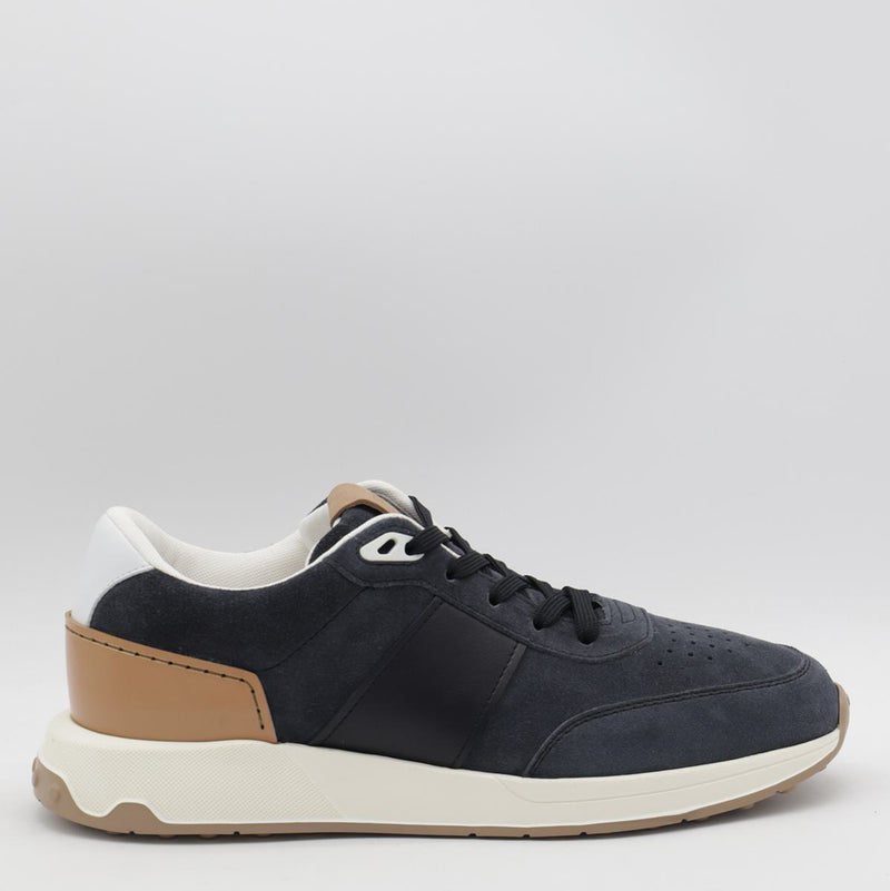 Tod'S Navy Blue Suede And Beige Leather Sneakers