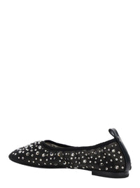 Black Ballet Flats With All-Over Crystals Application In Tech Fabric Woman