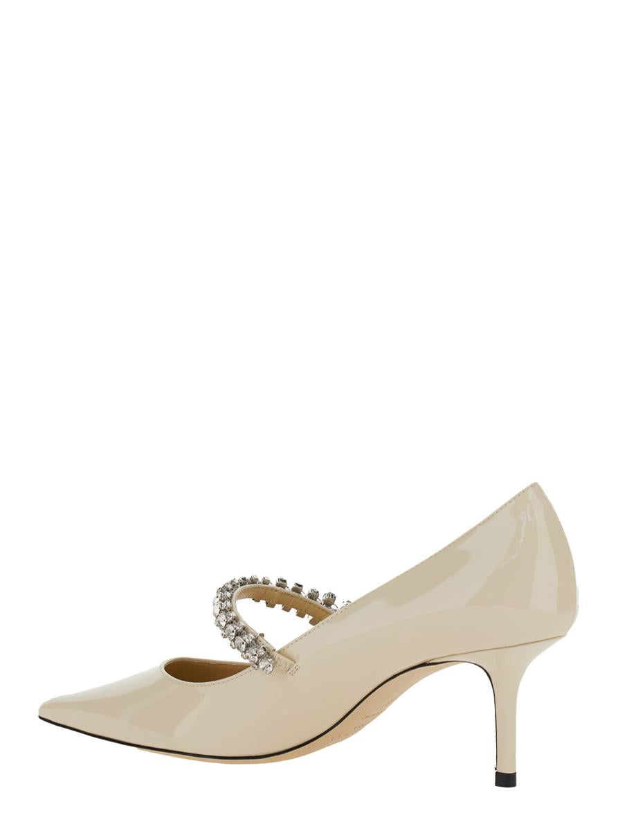 'Bing' White Pumps With Crystal Embellishments And High Cone Heel In Patent Leather Blend Woman