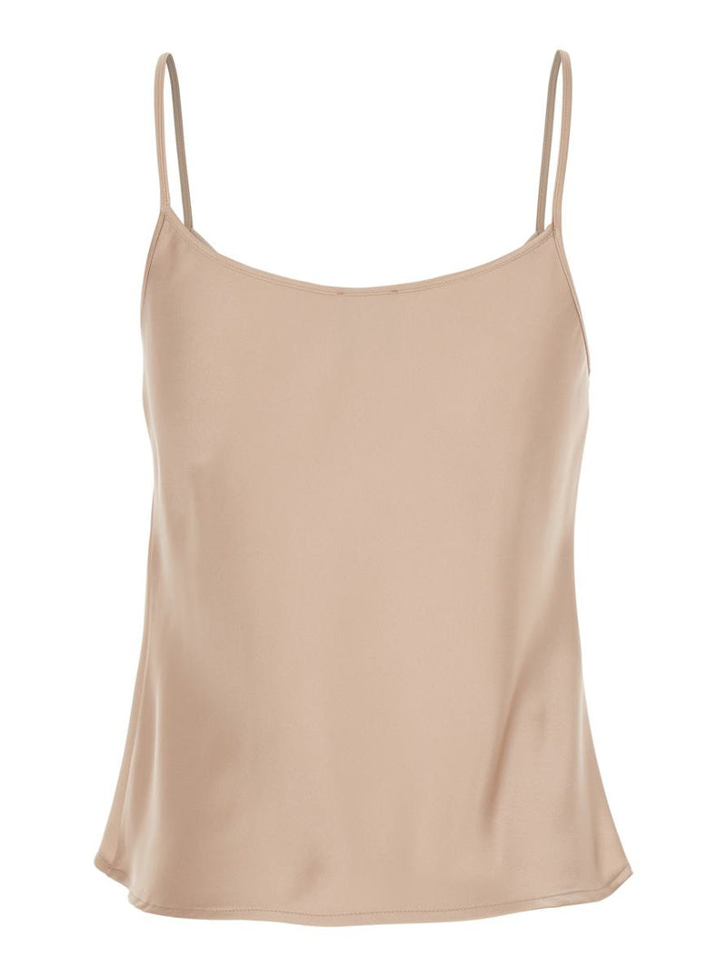 Beige Top With Spaghetti Straps In Satin Woman