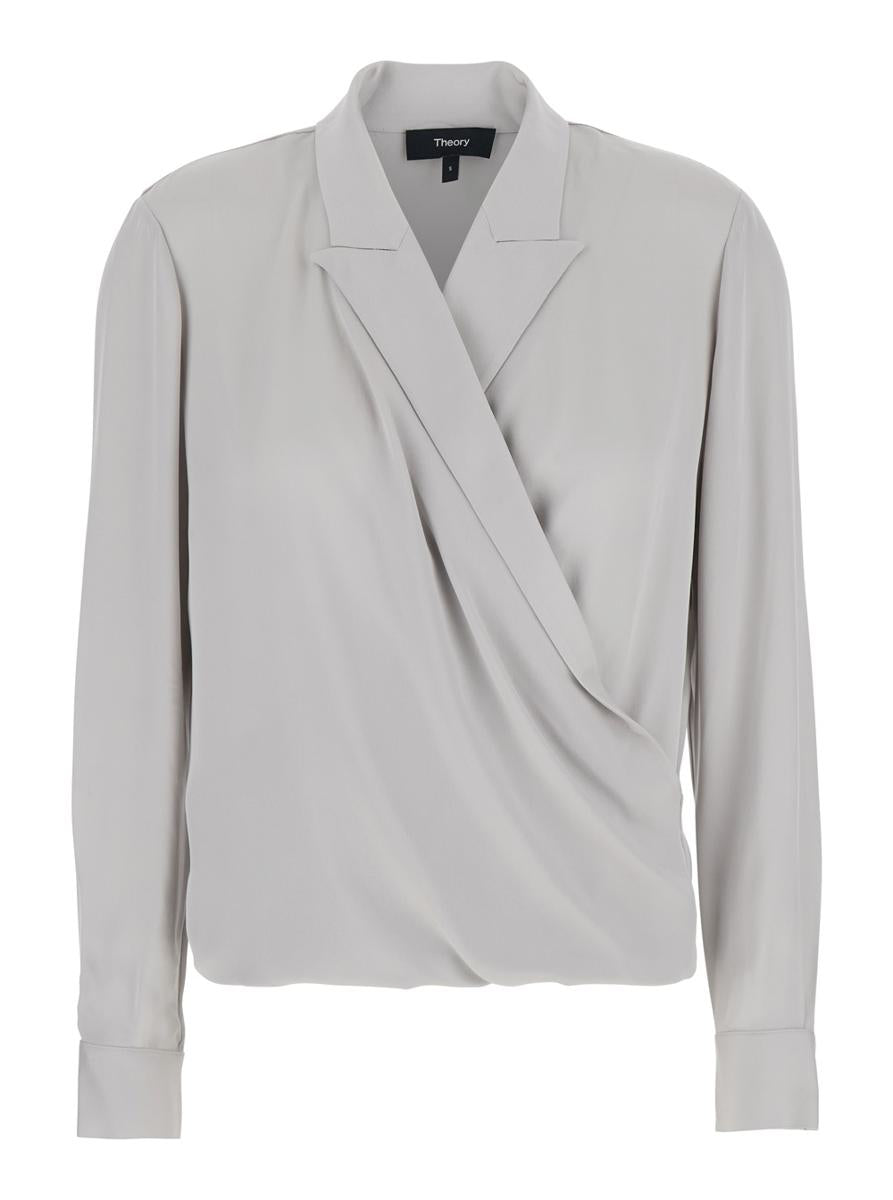 Metallic Blouse With Peak Revers And Crossover Neck In Silk Woman