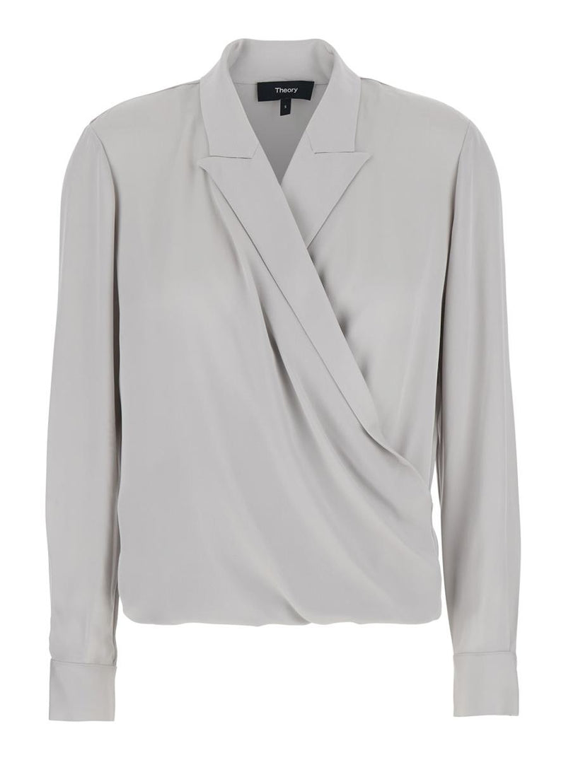 Metallic Blouse With Peak Revers And Crossover Neck In Silk Woman