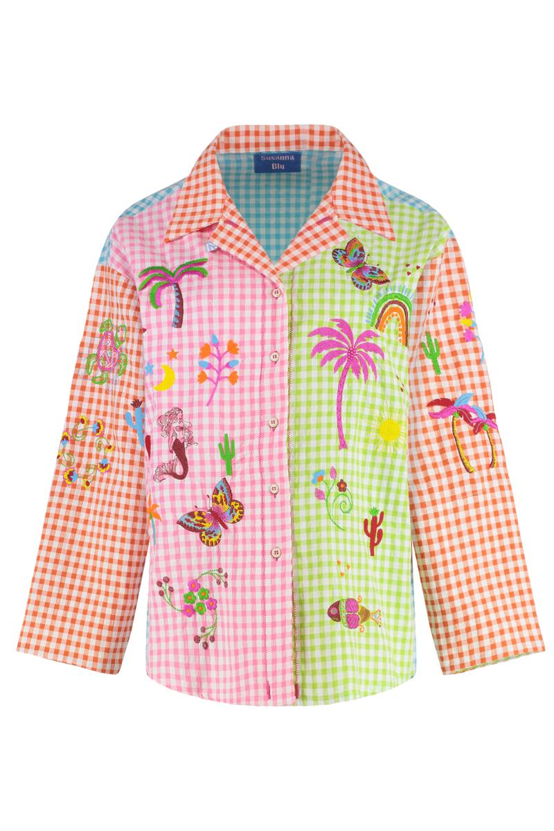 Susanna Blu Gardenia Checked Cotton Shirt