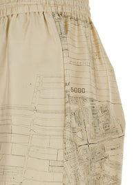 Beige Pants With Wide Leg And All-Over Print In Silk Woman