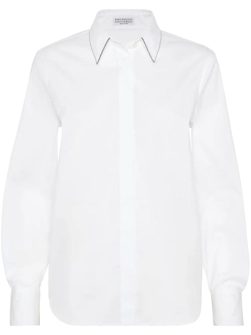 Brunello Cucinelli Stretch Cotton Poplin Shirt With Shiny Collar Clothing