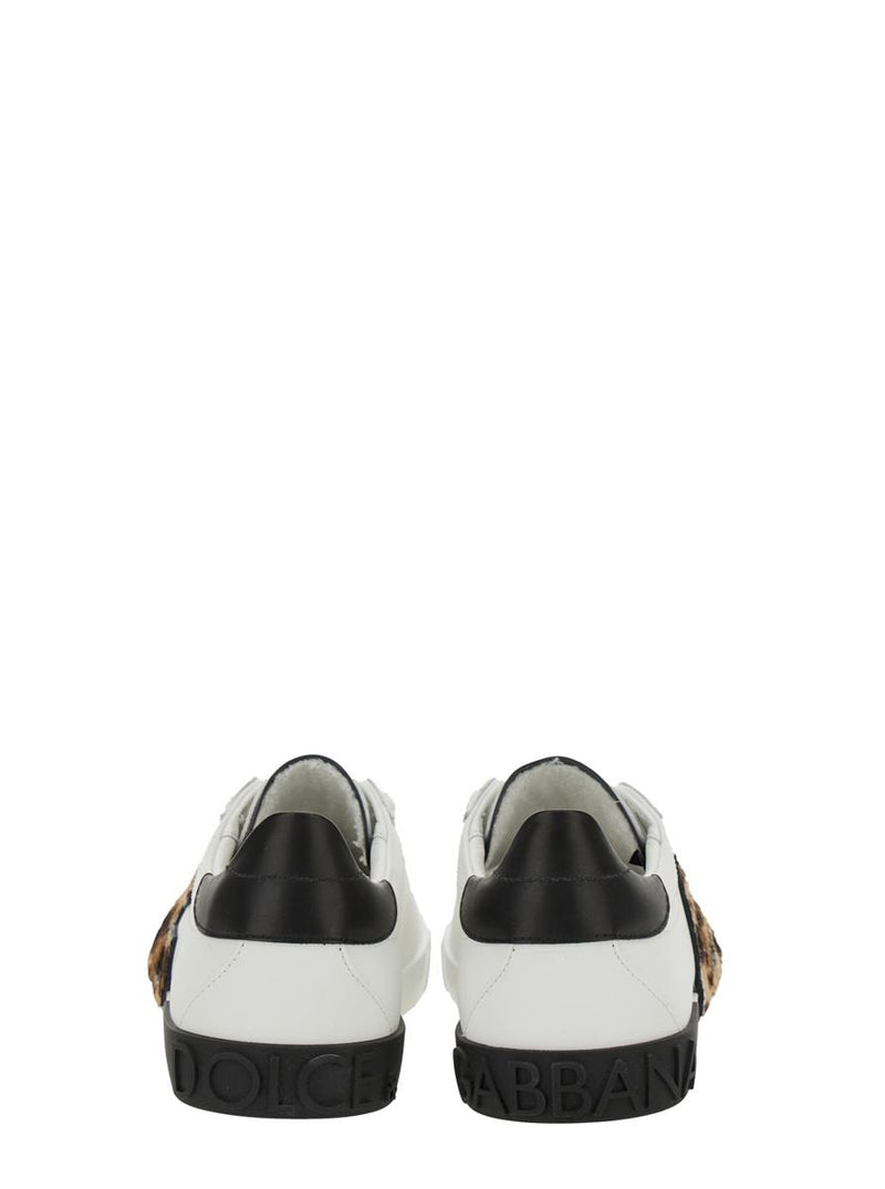 White Low Top Sneaker With Animal-Motif Logo In Leather Woman