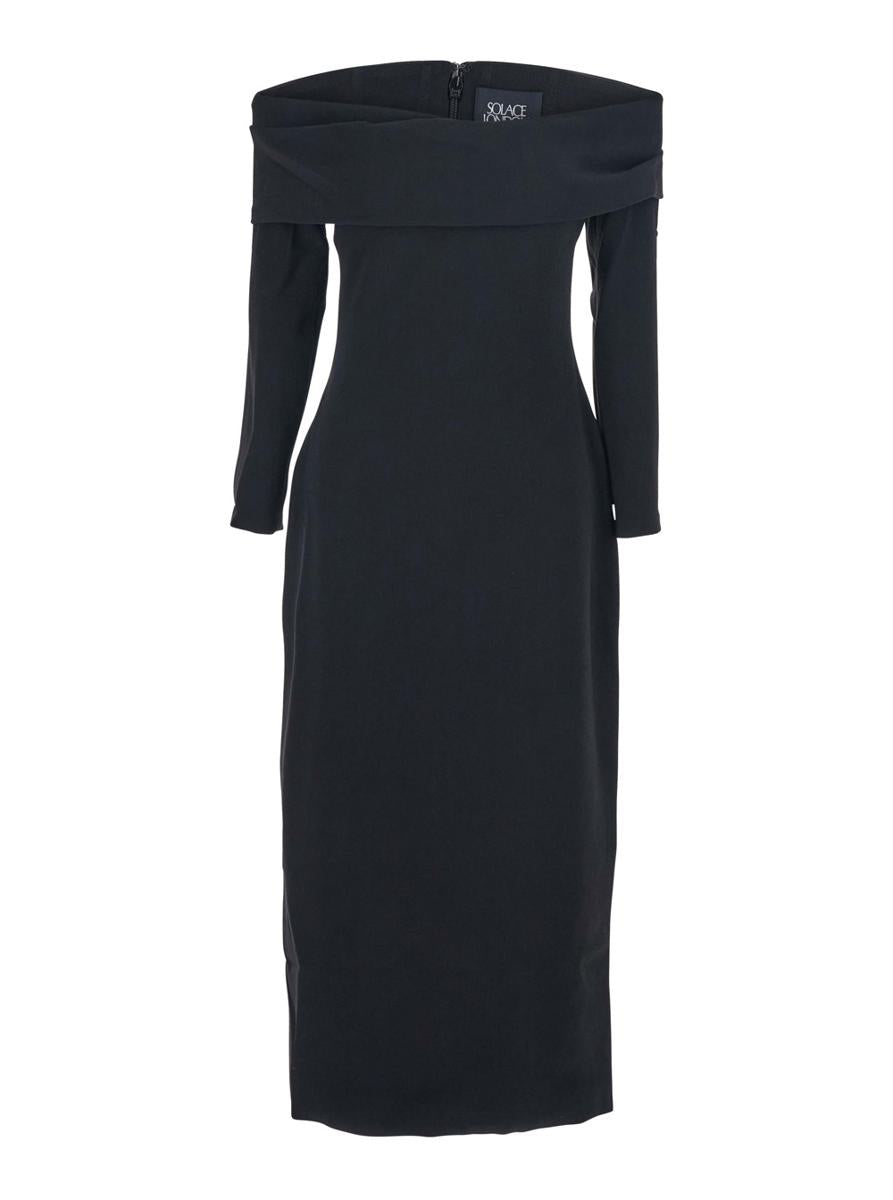 'Yuni' Black Dress With Square Neckline And Back Closure In Fabric Woman