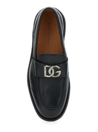 'Florio' Black Loafers With Dg Plaque On The Front In Grained Leather Man