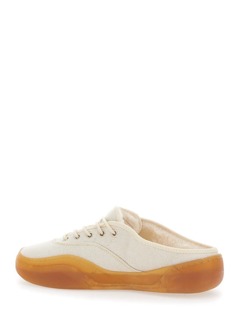 'Low Skate Mule' White Low Top Sneakers With Contrasting Sole In Cotton Man