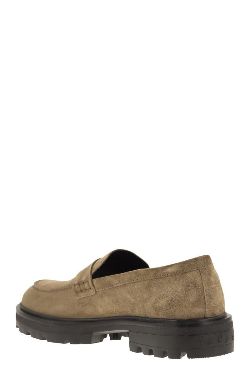 Hogan H673 Suede Moccasin With Carrarmato Bottom