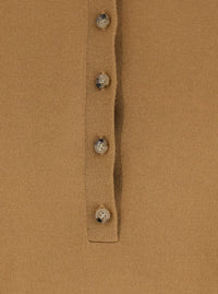 Beige Polo Style Sweater With Classic Collar In Wool Woman