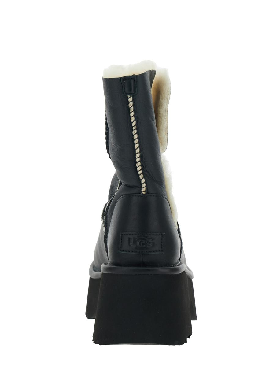 'Esmee' Black Ankle Boots With Fur Detailing And Platform In Leather Woman