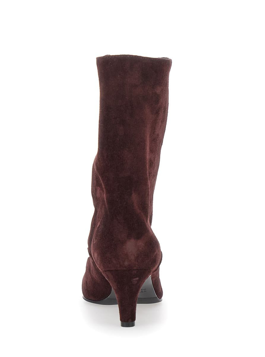 'Joelle' Bordeaux Ankle Boots With Pointed Design And Low Heel In Suede Woman