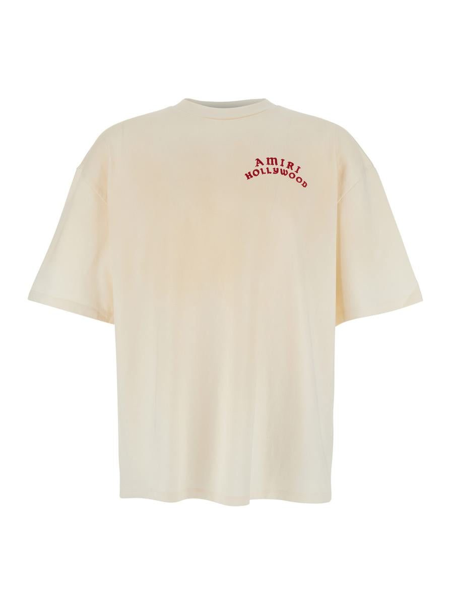White Crewneck T-Shirt With Logo Lettering On Front And Rear In Cotton Man