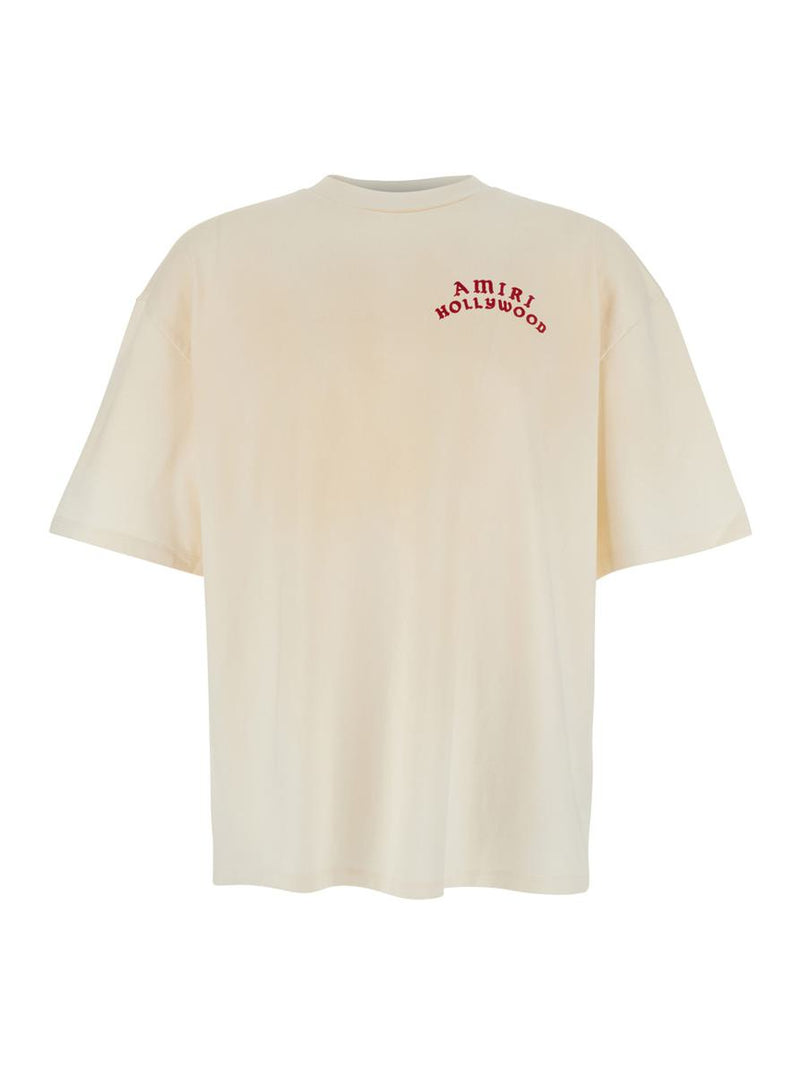 White Crewneck T-Shirt With Logo Lettering On Front And Rear In Cotton Man