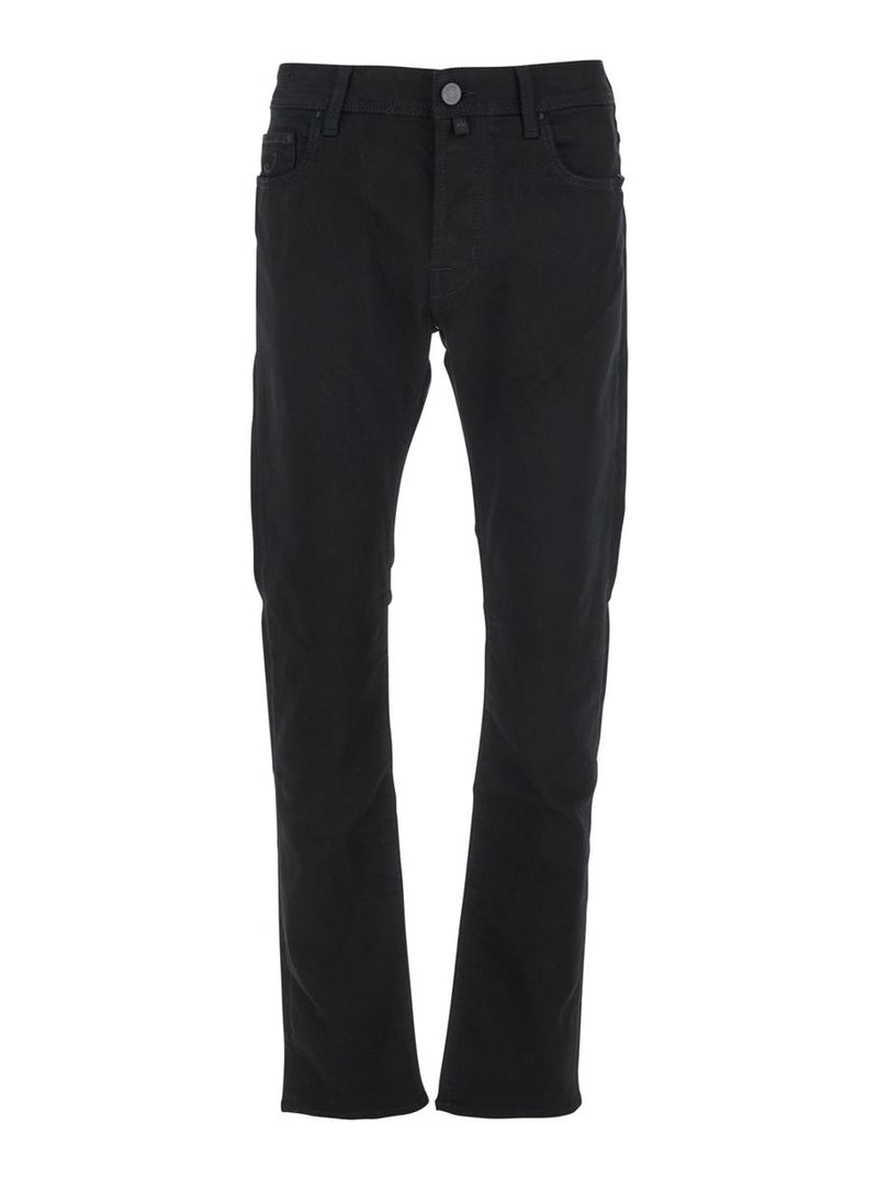 'Bard' Black Jeans With Belt Loops And Logo Patch On The Rear In Denim Man