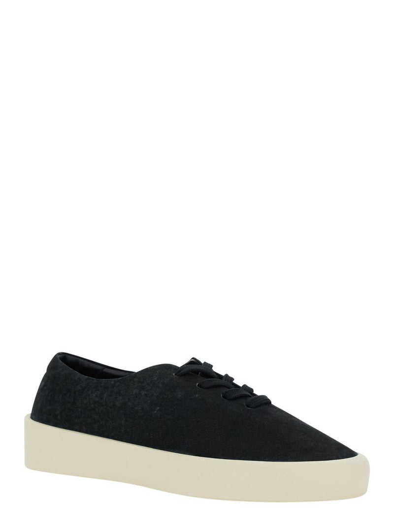 Black Low Top Sneakers With Logo Patch On The Rear In Suede Man