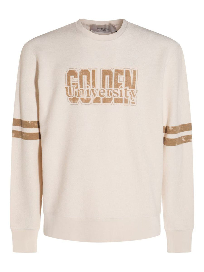 Golden Goose Beige Cotton Crewneck Sweatshirt With Logo