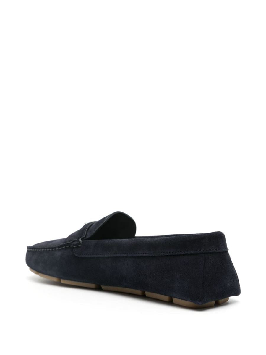 Prada Enamel-Triangle-Logo Suede Loafers