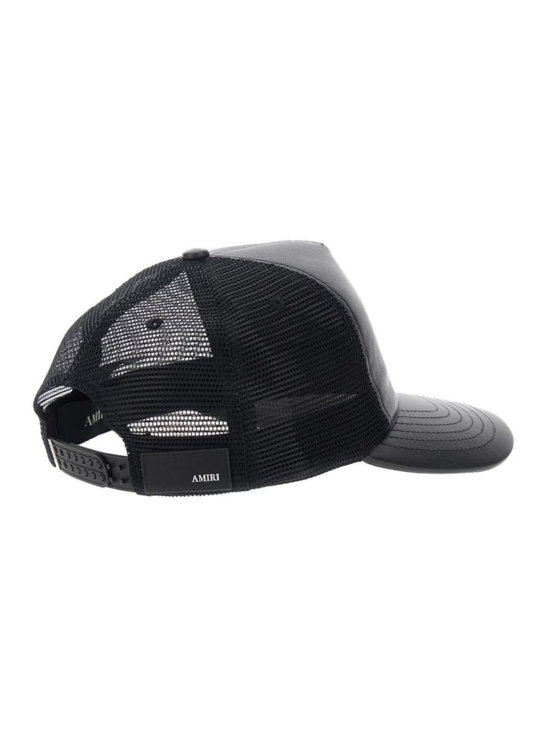 Black Baseball Cap With Mesh Details And Logo Patch On The Front In Leather Man
