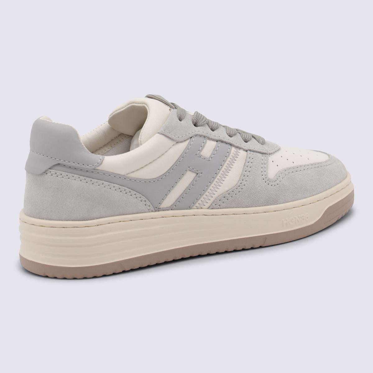 Hogan Ivory And Grey Lleather H630 Sneakers