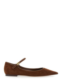 Brown Pointed Toe Ballerinas With Dg Logo On The Side In Suede Woman