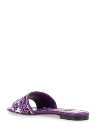 Violet Sandals With Logo Embroidery On The Front And All-Over Majolica Motif In Cotton Blend Woman