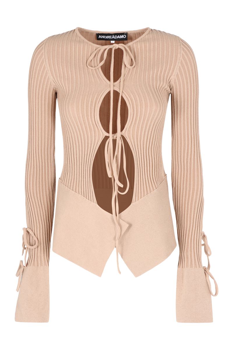 Andreādamo Long Sleeve Crop Top<Br />Ribbed Knit Top
