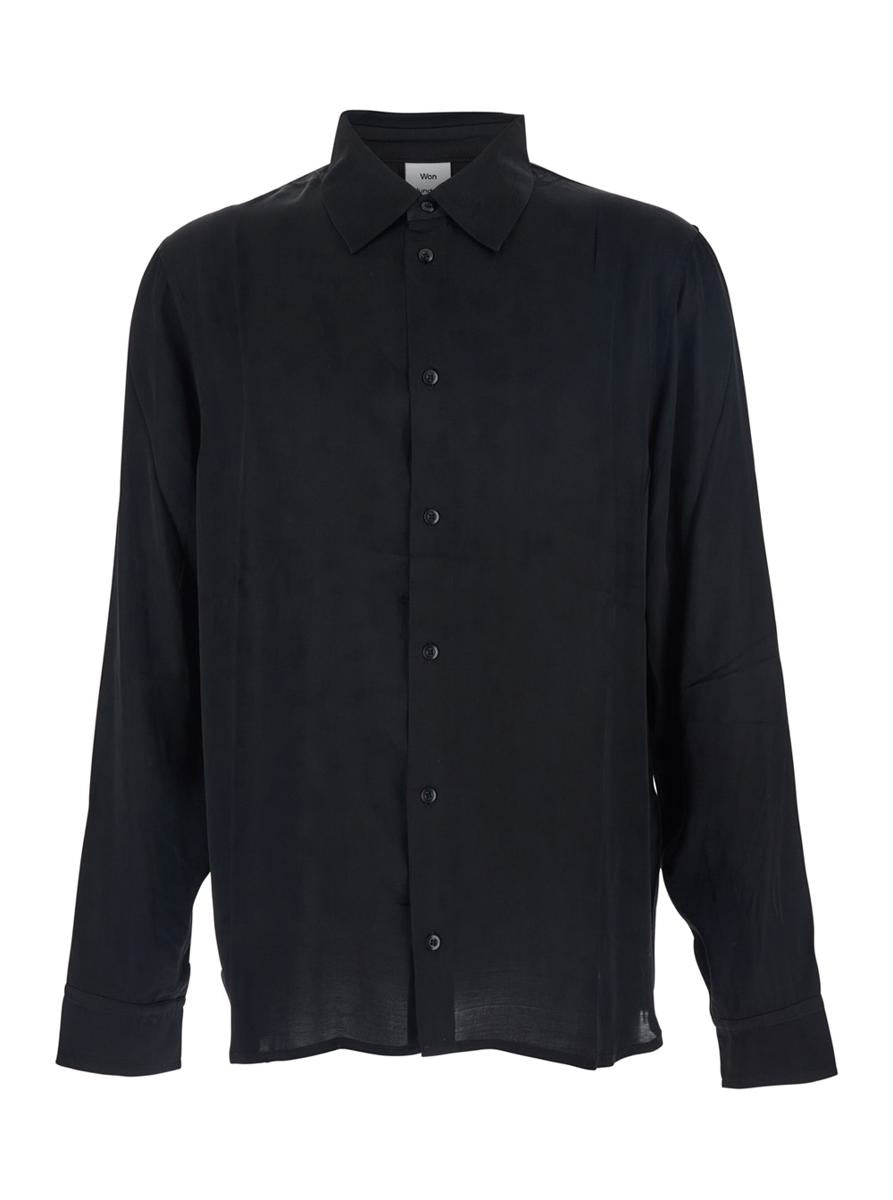 'Adriel' Black Shirt With Classic Collar In Viscose Blend Man