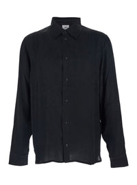 'Adriel' Black Shirt With Classic Collar In Viscose Blend Man