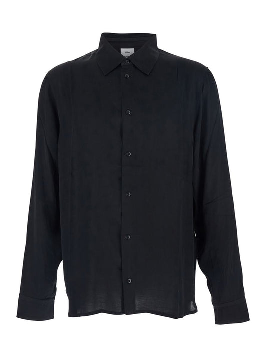 'Adriel' Black Shirt With Classic Collar In Viscose Blend Man