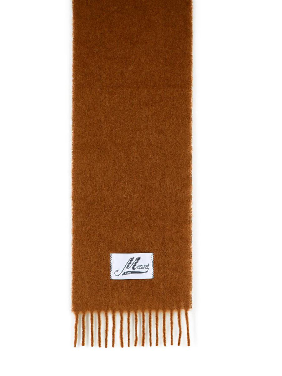 Marni Brown Brushed Alpaca Blend Scarf With Fringes