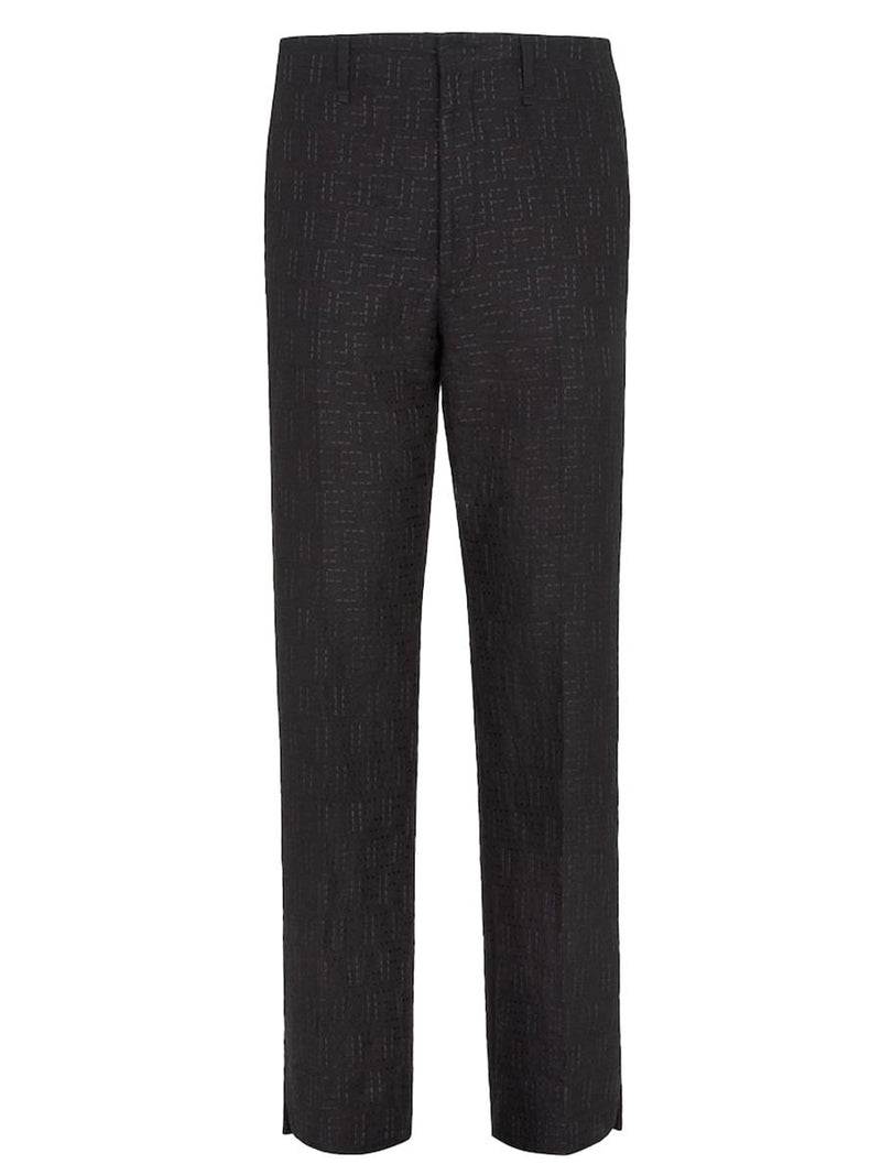 Fendi Linen Ff Jacquard Trousers Clothing